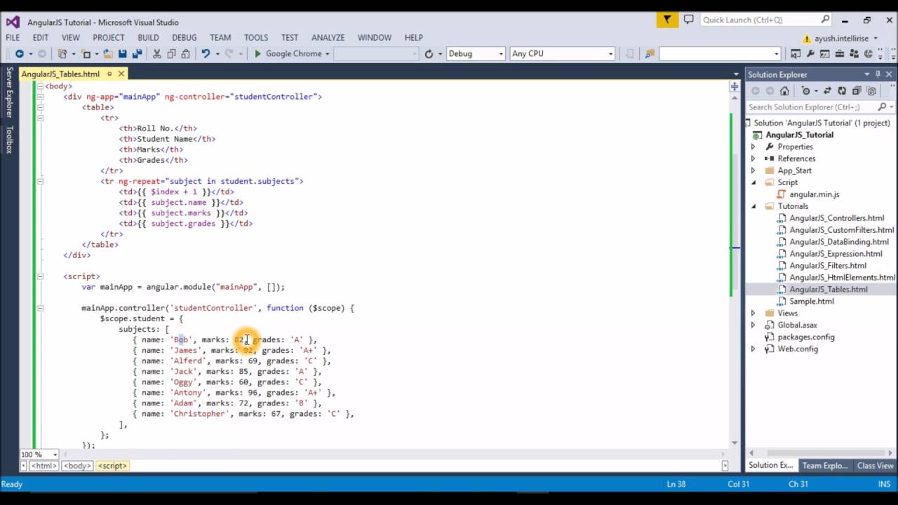 Creating Tables using  AngularJS by CodesRoom