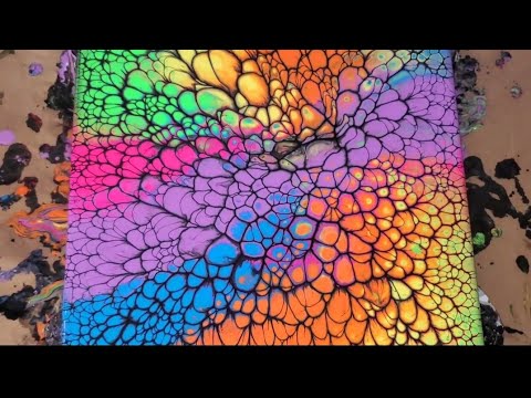 "NEON Pearl Cells" Acrylic Pouring  Experiment Using Cheap Paints~Puddle Pour Dump and Swirl 134