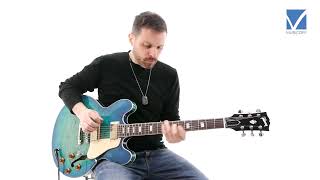 Video thumbnail for Gibson Memphis ES-335 Figured 2018 Aquamarine Video Test by Musicoff - Where Music Matters