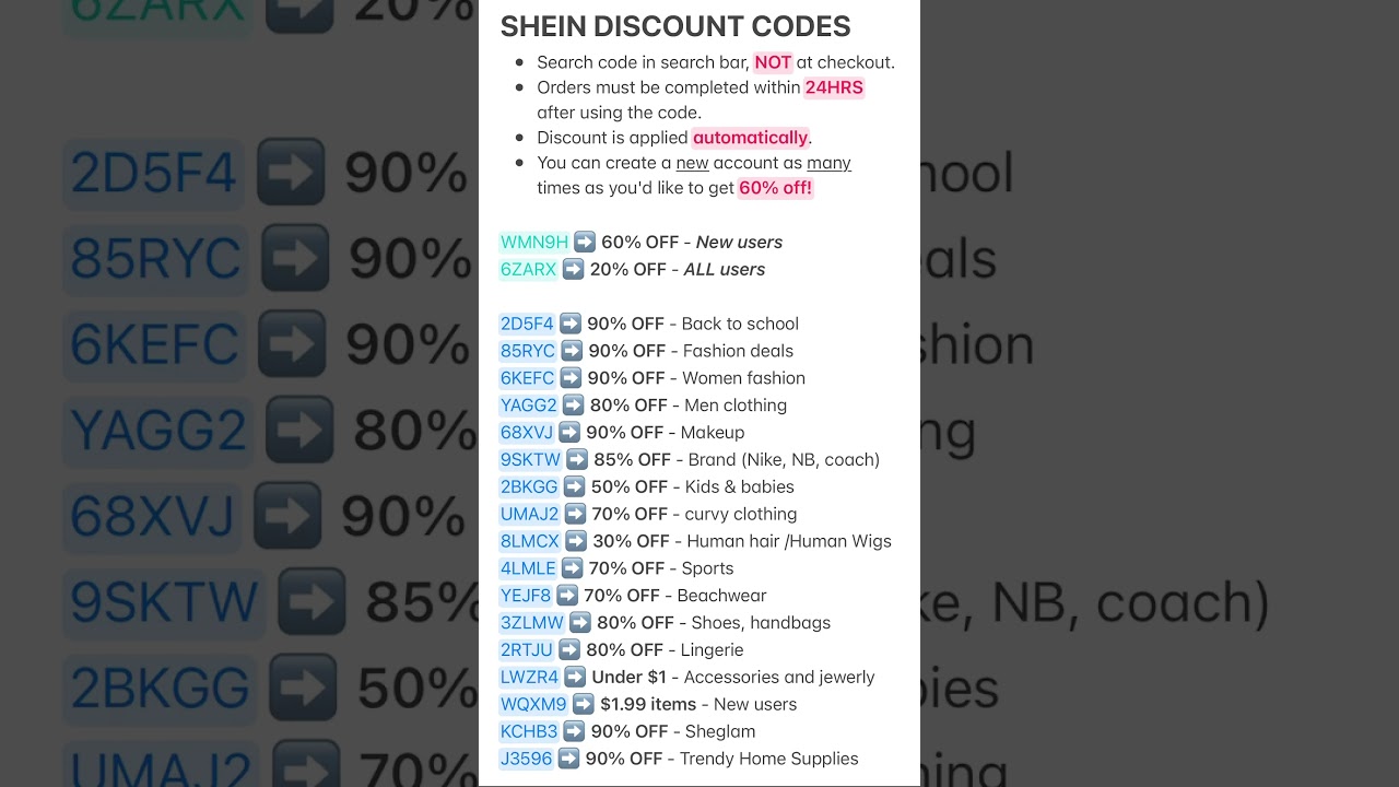 SHEIN codes 2025. Discount codes. #shein #sheindiscount #sheindiscountcodes #beingshanalee