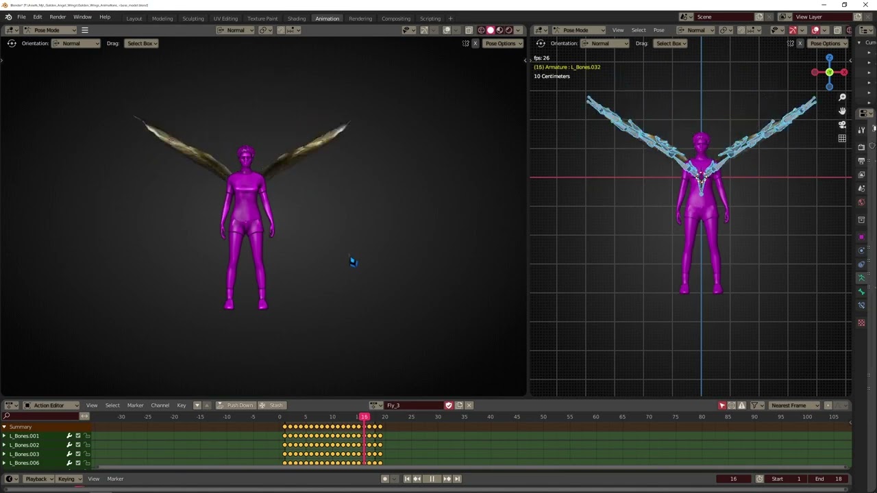 Animated Low Poly Golden Wings 3D Model