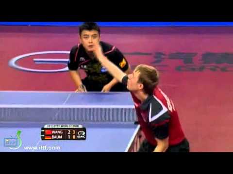 2013 Qatar Open: WANG Hao forehand top spin around the net ace