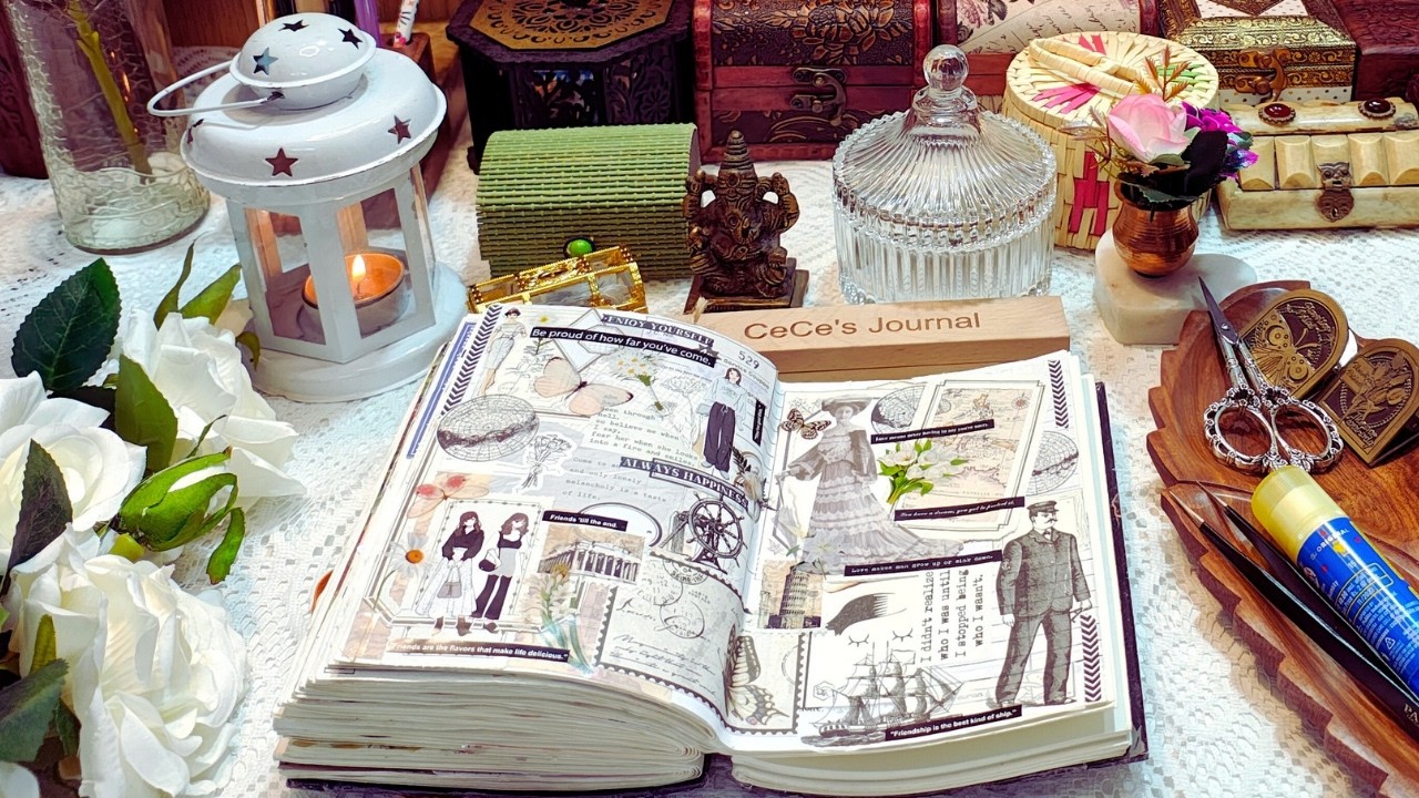 Journal with me...... Travel collage vintage...... Black and white 🤍🖤🤍🖤