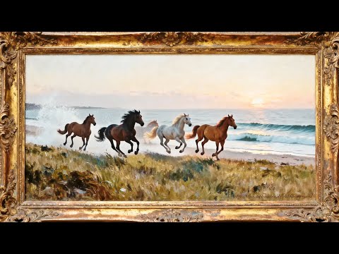 Frame TV Art  Galloping Horses Painting Animation Beach Sunset (3 Hours) (2026)