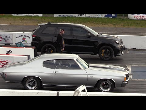 Chevelle vs Jeep SRT and Hellcat vs SS Camaro - drag racing