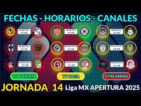 CONFIRMED DATES, TIMES, AND CHANNELS FOR THE MATCHES OF MATCHDAY 14 OF THE 2025 APERTURA LEGACY MX
