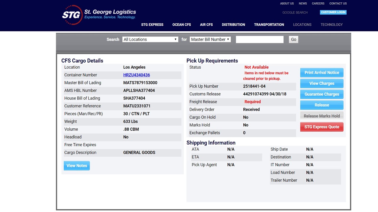Tracking your STG Logistics Shipment