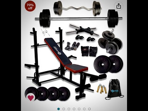 Hashtag Fitness 60kg Gym Equipment Set for Home with 8in1 Gym Bench Press Unboxing #amazon
