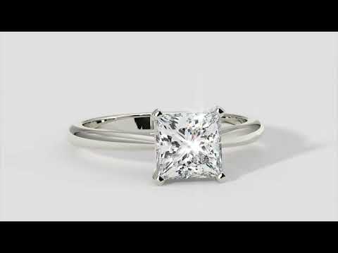 Tapering Cathedral Princess Diamond Solitaire Engagement Ring In 18k White Gold