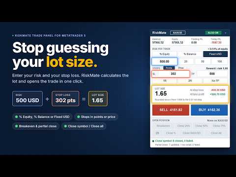 Video RiskMate MT5 Manual Trade Panel