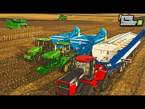 BIG TIME CORN HARVEST WITH MOTHERBIN, 2 COMBINES, 2 GRAIN CARTS | FS25