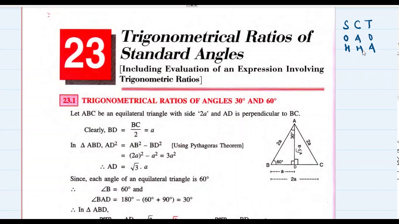 IX ICSE - Maths ch#23 Trigonometric Ratios of Standard Angles