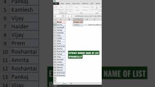 #Shorts | Extract Unique List Using Formula in Excel | Extract unique items in Excel