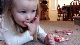 Christmas Nerds Candy Mess - Maddison Eating Them Off Carpet
