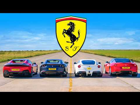 New Ferrari 12C v 812 v F12 v 599: V12 DRAG RACE