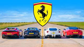 New Ferrari 12C v 812 v F12 v 599: V12 DRAG RACE