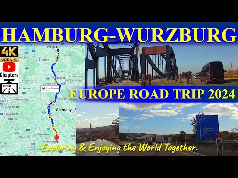 🎥🚘🇩🇪 DASHCAM [4K] German AutoBahn A7 from Hamburg to Würzburg | With Chapters