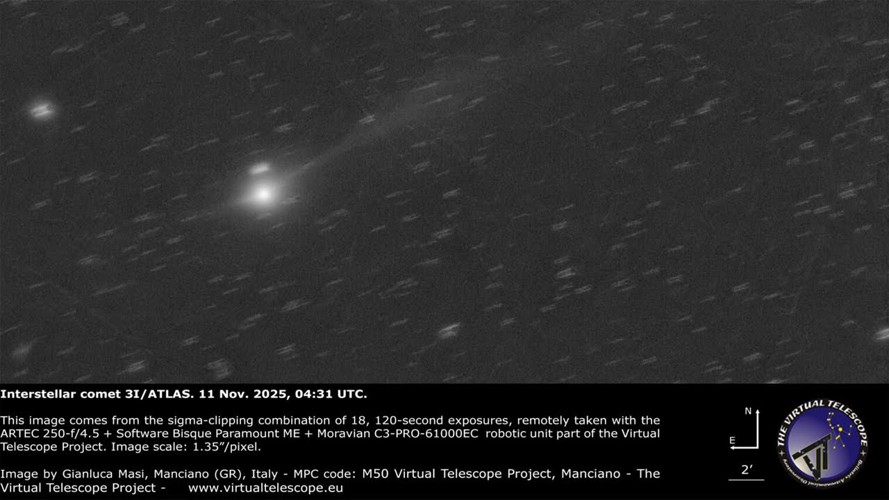 La cola del cometa 3i/ATLAS sigue creciendo