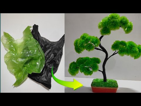 Beautiful Bonsai Tree | Diy Plastic Bag Bonsai Plant | Carry Bags Reuse Ideas