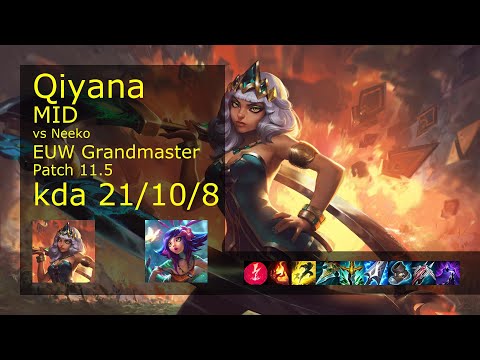 Qiyana Mid vs Neeko - EUW Grandmaster 21/10/8 Patch 11.5 Gameplay