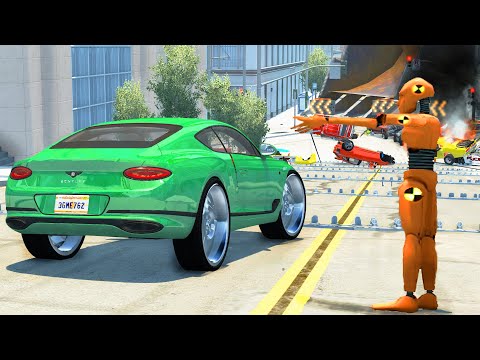 BeamNG DRIVE -  Police Spike Strips Massive Pileup Crashes | CrashTherapy