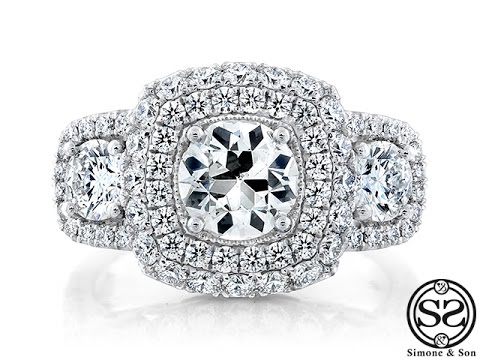 The Calla: Custom Three Stone Halo Engagement Ring