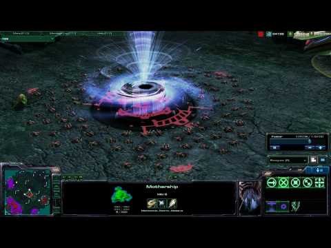 Starcraft 2 Beta Mothership Vortex / Nuke Combo vs Zergling Army