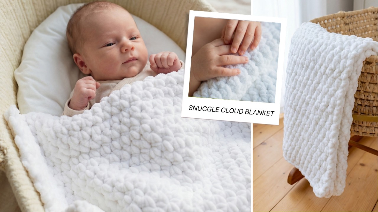 Snuggle Cloud Blanket | Super Chunky Crochet Baby Blanket Pattern (SOFT and SNUGGLY! 1 Row Repeat!)
