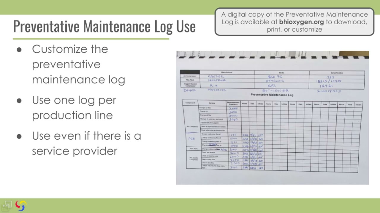 PSA Plant Maintenance and Operations: Introduction to the Preventative Maintenance Log (5/7)