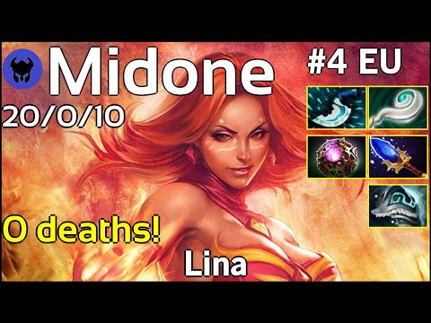 PERFECT GAME!!! 0 deaths! Midone [Secret] plays Lina!!! Dota 2 7.19