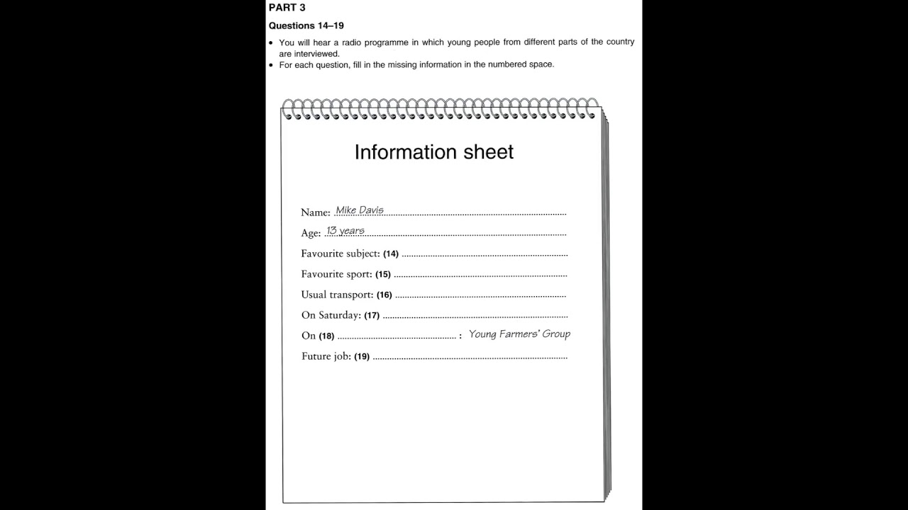 Listening B1, PET 2, Test 1, Part 3