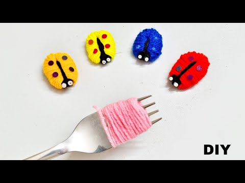 Amazing Ladybug making Idea with Fork- Easy Woolen Crafts- Hand Embroidery Trick-Sewing Hacks - DIY