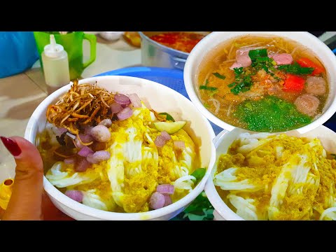 Cambodian Rice Noodle And Instant Noodle Beef Soup - Breakfast @ PC Market