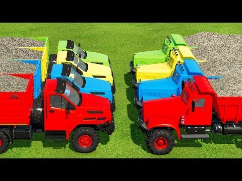 URAL vs KRAZ COLORED TRUCKS LOAD WITH STONES & HARD PARKOUR JOBS - Farming Simulator 22