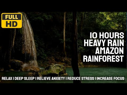 10 Hours Relaxing Rain & Waterfall in a Rainforest | Deep Sleep, Relax, Relieve Stress