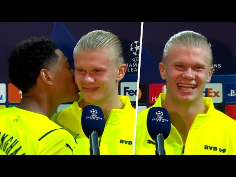 Gatecrashed! Bellingham kisses Haaland during post-match interview! 😘🤣 thumnail
