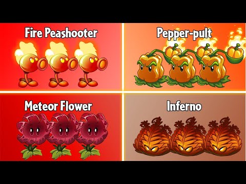 PVZ 2 Challenge Fire Plant In Pair Team Fire Peashooter Vs Pepper-Pult Vs Meteor Flower Vs Inferno