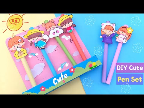 DIY cute pen set at home/DIY kawaii pen set/Cute cartoon pen set/cartoon pen decoration