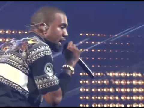Compilation of Kanye West running across the stage during a " Touch the sky"