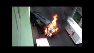Garbage Truck on Fire and Explodes