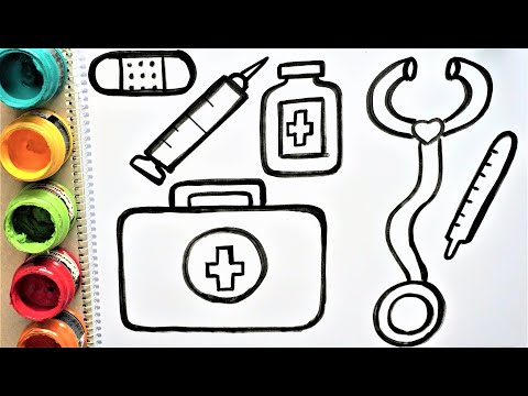 Let's learn drawing and coloring doctor medical set easily for kids