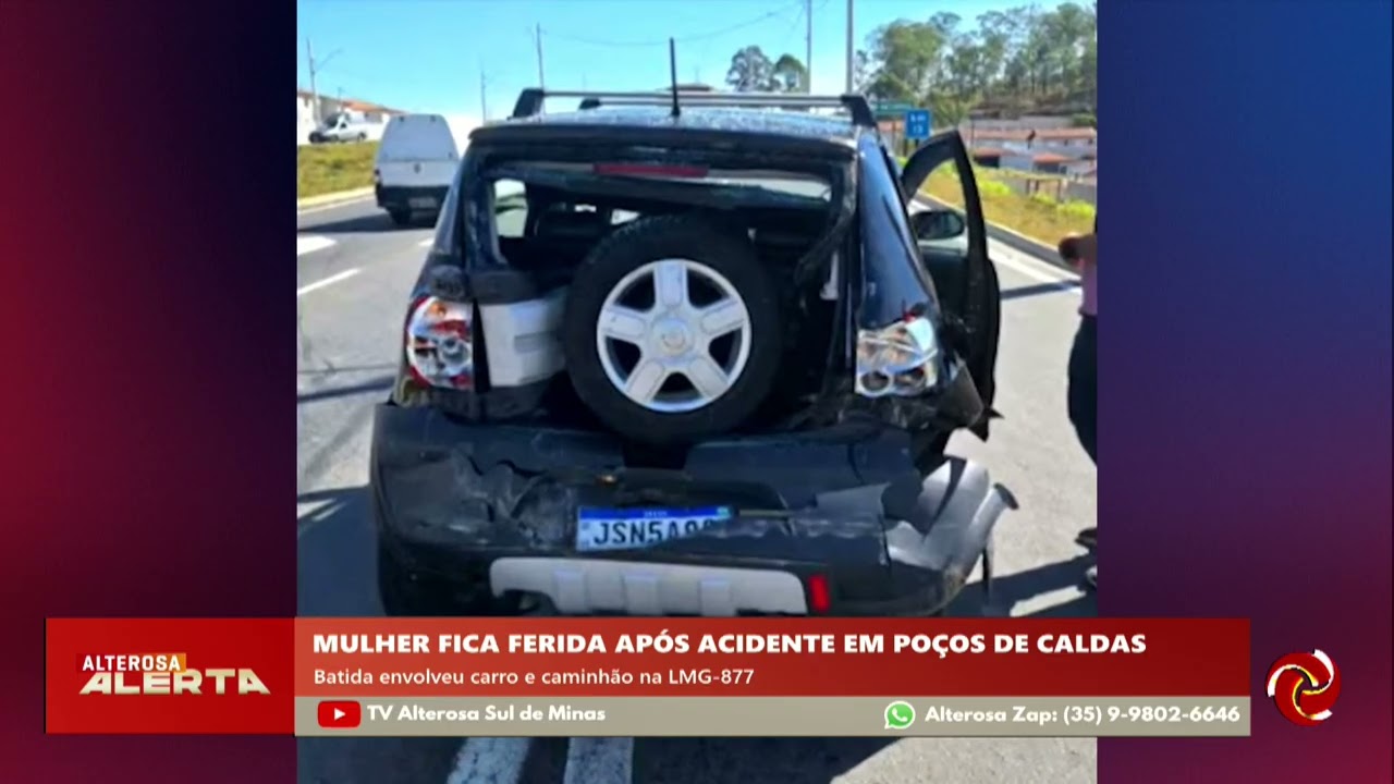 Mulher fica ferida após acidente carro e caminhão em Poços de Caldas