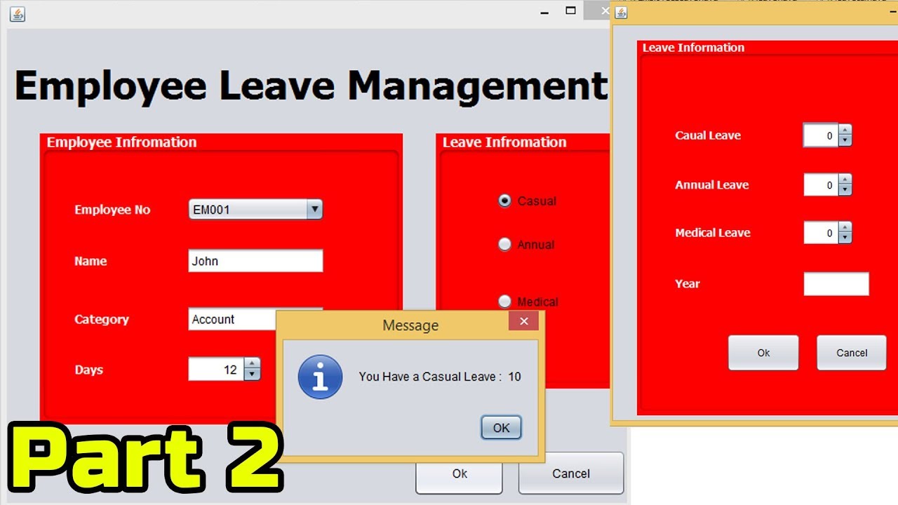 Employee Leave Management System using Java Mysql Part 2
