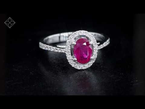 UT42 - Ruby 7 x 5mm And Diamond 18K White Gold Ring