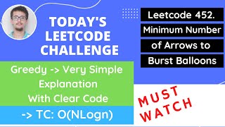YouTube video 'Leetcode 452 Minimum Number of Arrows to Burst Balloons - Hindi'