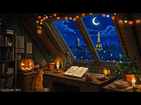 it's autumn 1950's and you're listening to vintage music on a cozy rainy night (halloween ambience)
