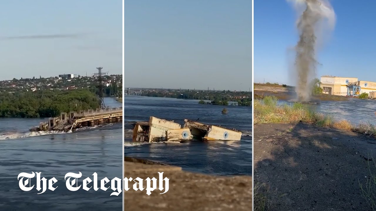 Der Nova-Kakhovka-Staudamm in der Ukraine wurde durch eine Russland zerstörte Explosion zerstört