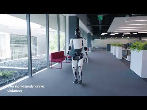Tesla Optimus humanoid robot performing sorting batteries and walking inside Tesla Factory (5/2024)