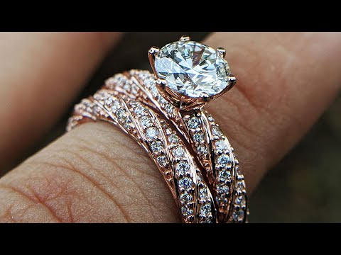 GIA 1 carat J-VVS2 Solitaire Metal, Pavé Diamonds Twist Engagement Ring & Wedding Band 18K Rose Gold