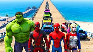 Desafio ceículos off-road e motocicletas, com Homem-Aranha e amigos super-heróis em modificada GTA 5